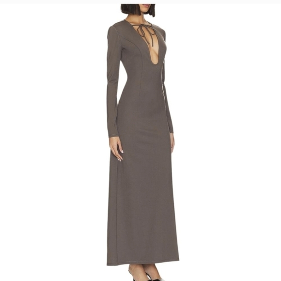 LPA SANTINO Maxi Grey Tie Front Elegant Long Sleeve Dress Size M FORMAL EVENT - Picture 2 of 11